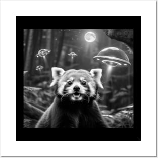 Funny Red Panda Selfie with UFOs - PanfurWare LLC Posters and Art